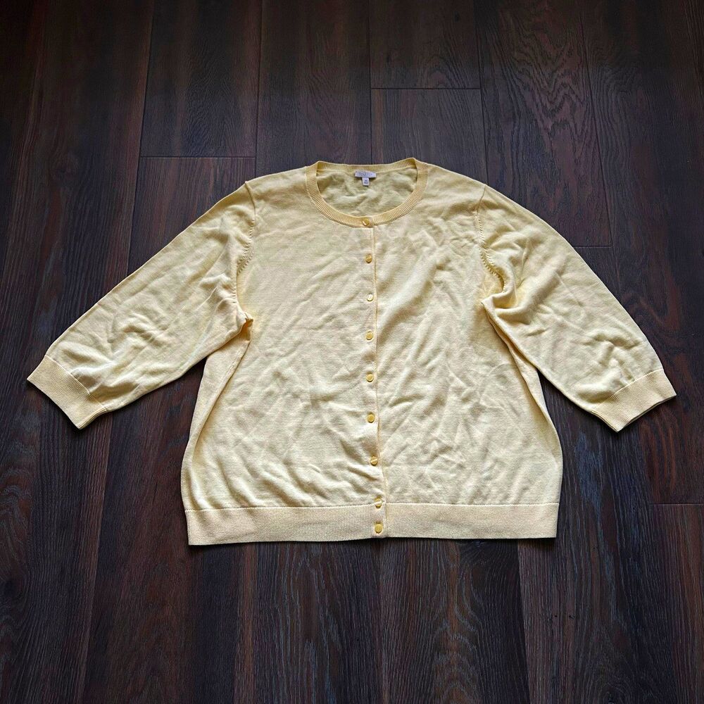 TALBOTS Yellow Button Cardigan 100% Cotton 3/4 Sleeve Sweater Sz 3X Plus Size